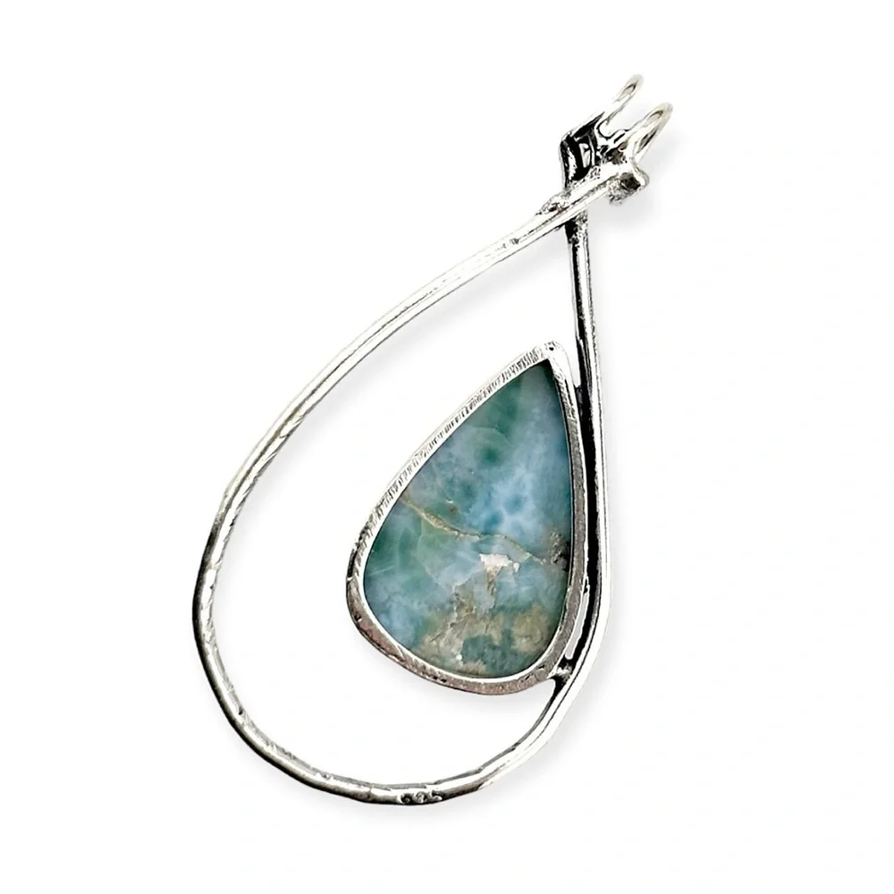 Larimar Natural Caribbean Gemstone 925 Silver Pendant Necklace